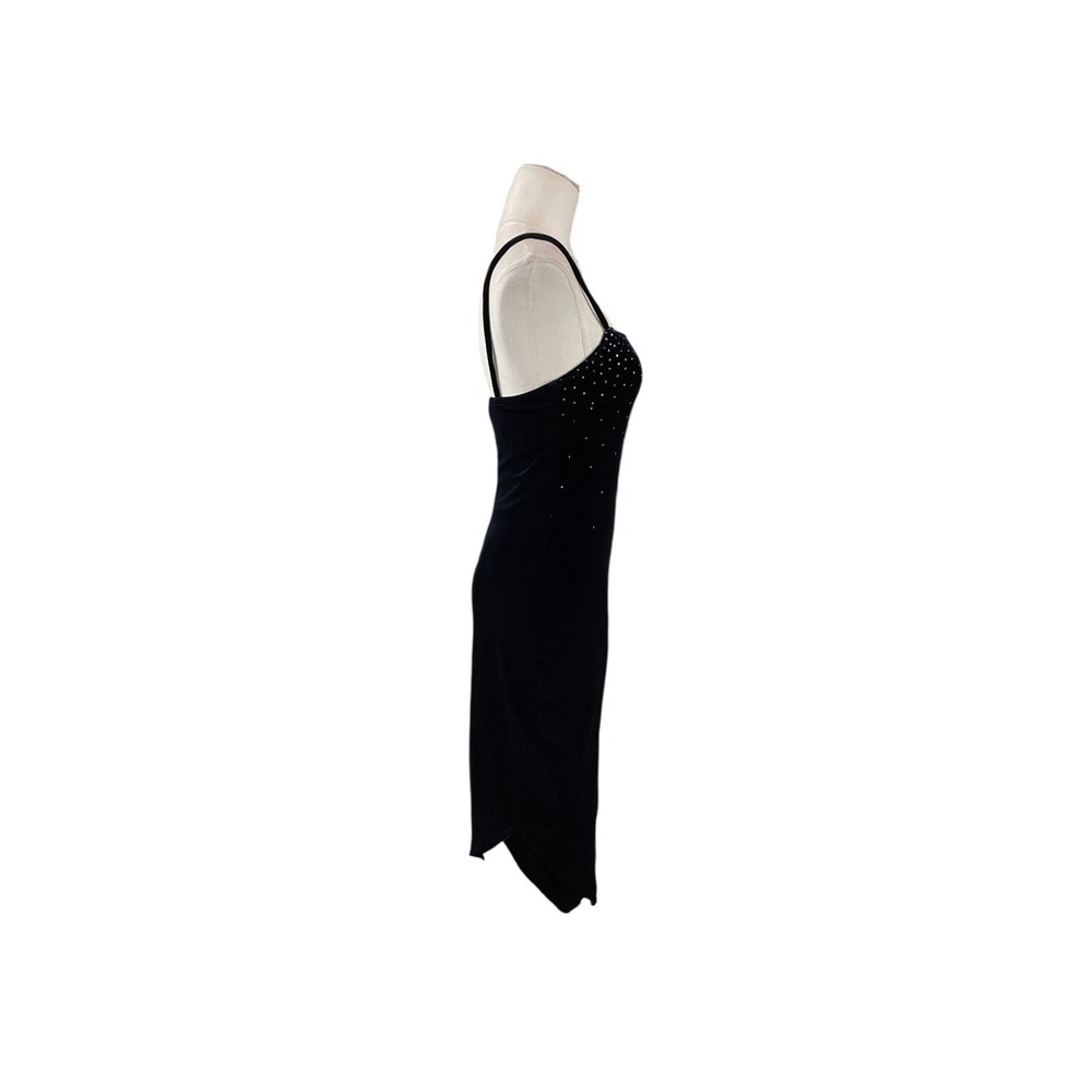 90s Y2K Rampage Black Velvet Glitter Bodycon Midi Dress Small Formal Prom - Picture 4 of 11